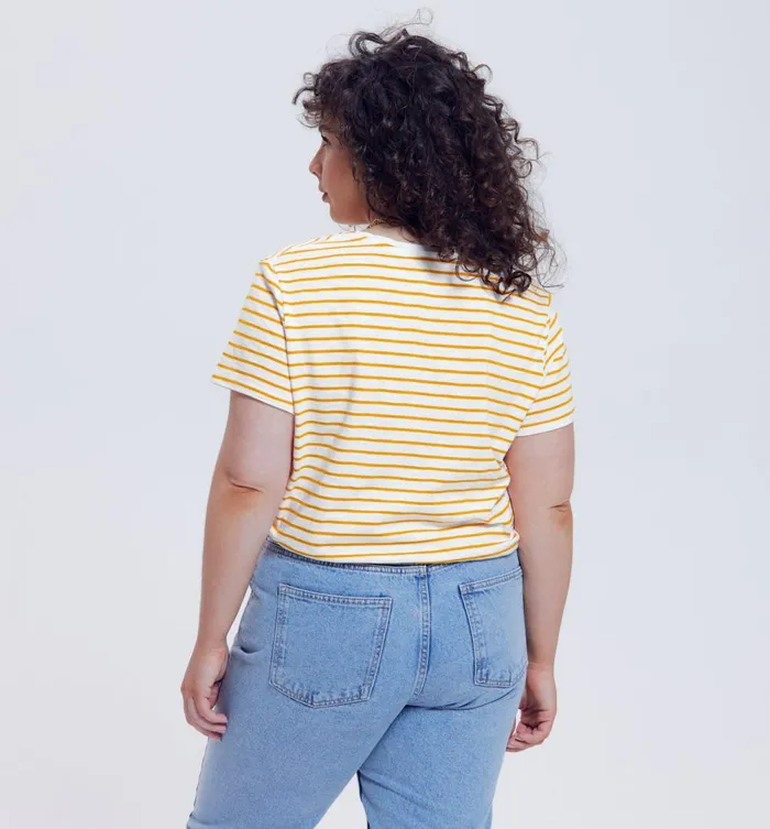 Women VNeck Top 8211 Yellow Stripes Promod Tops Women VNeck Top 8211 Yellow Stripes Promod Tops