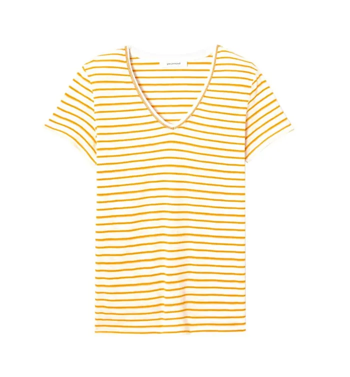Women VNeck Top 8211 Yellow Stripes Promod Tops Women VNeck Top 8211 Yellow Stripes Promod Tops