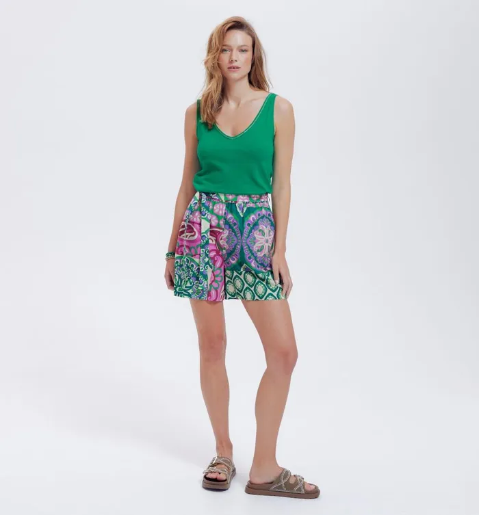 Women VNeckline Sleeveless Top 8211 Green Promod Tops Women VNeckline Sleeveless Top 8211 Green Promod Tops