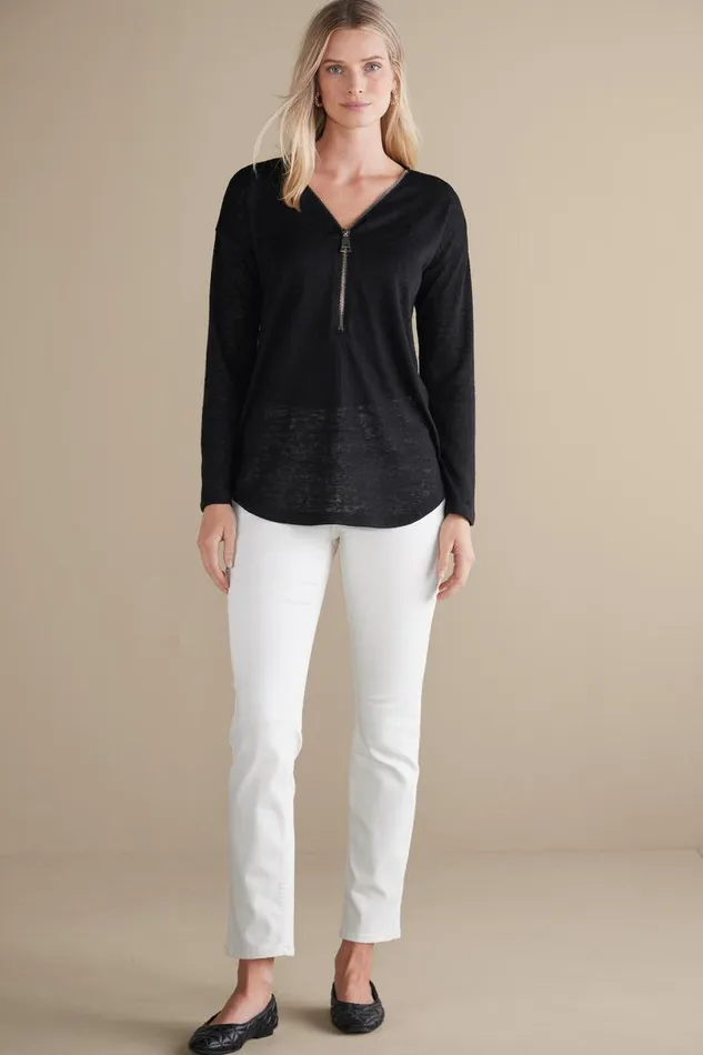 Women Valentina Zip Sweater Sangria Red Soft Surroundings Tops