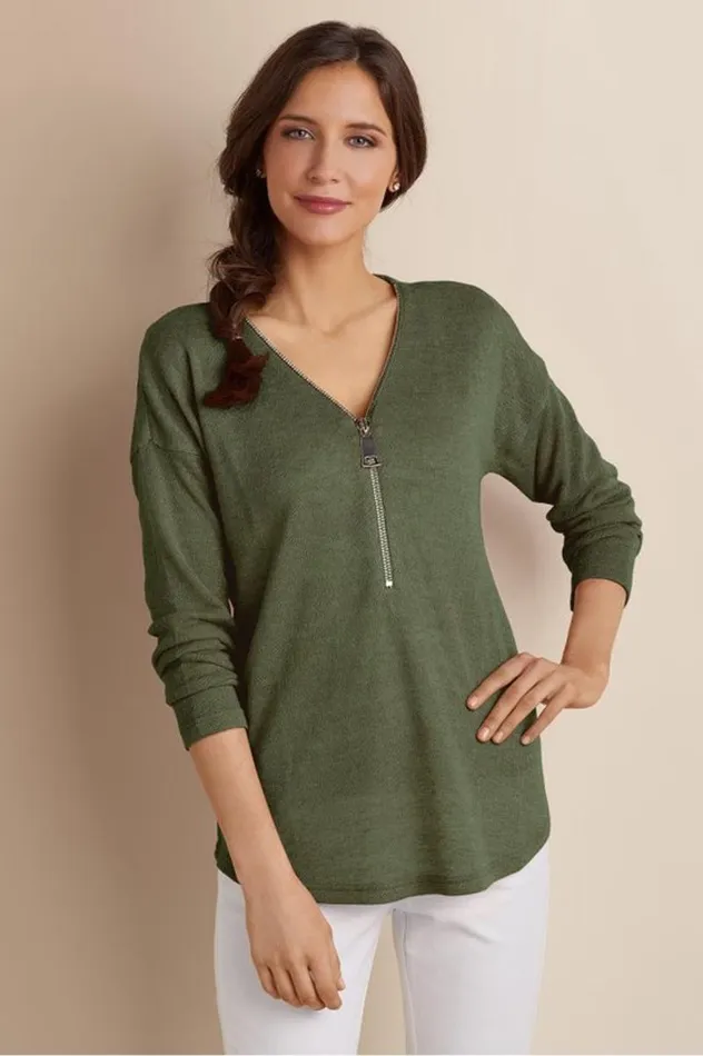 Women Valentina Zip Sweater Sangria Red Soft Surroundings Tops