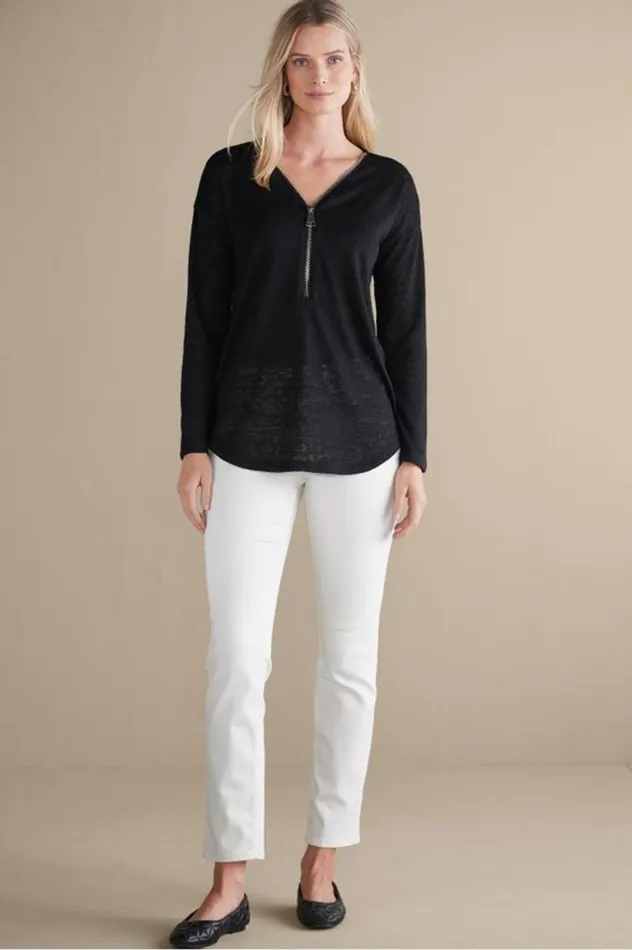 Women Valentina Zip Sweater Sangria Red Soft Surroundings Tops