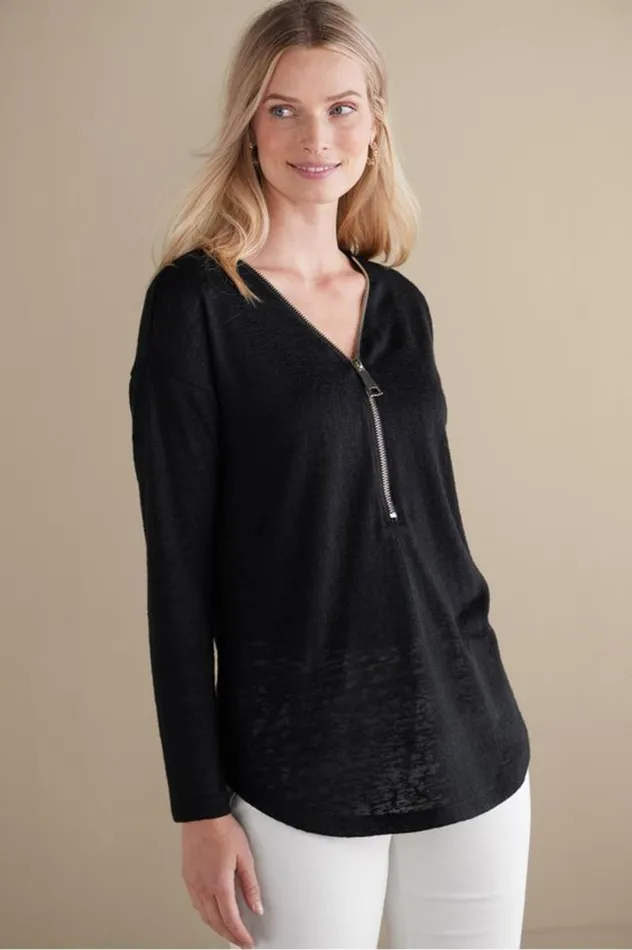 Women Valentina Zip Sweater Sangria Red Soft Surroundings Tops