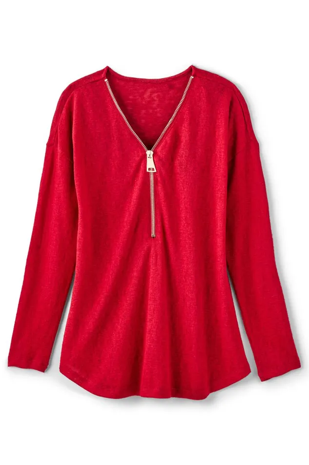 Women Valentina Zip Sweater Sangria Red Soft Surroundings Tops