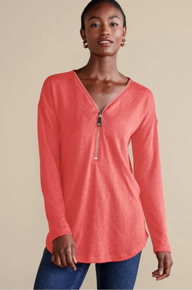 Women Valentina Zip Sweater Sangria Red Soft Surroundings Tops