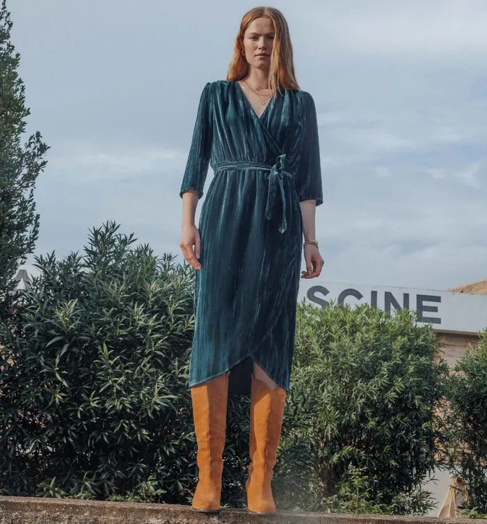 Women Velours Dress 8211 Green Print Promod Dresses