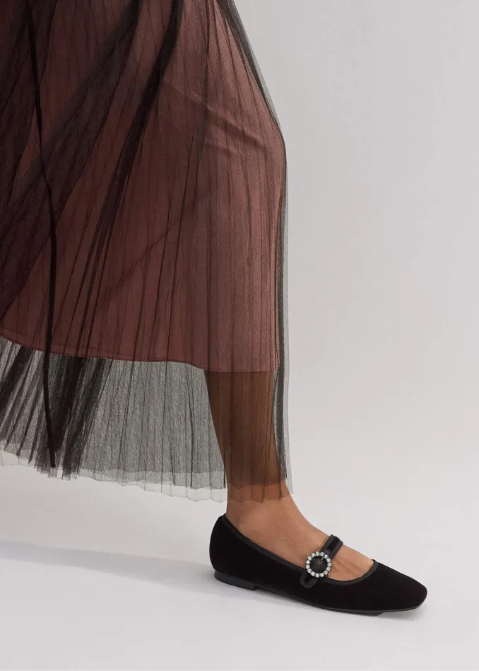 Women Velvet Square Toe Ballerina Flat Double Espresso MEEM