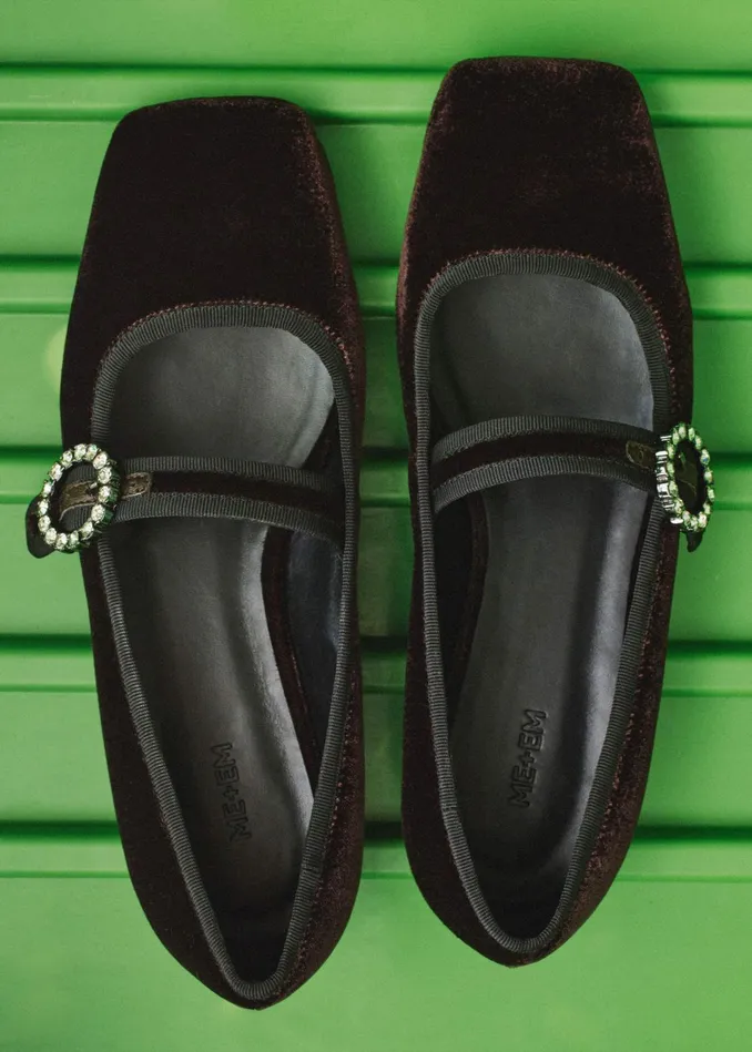 Women Velvet Square Toe Ballerina Flat Double Espresso MEEM