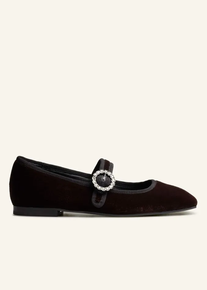 Women Velvet Square Toe Ballerina Flat Double Espresso MEEM
