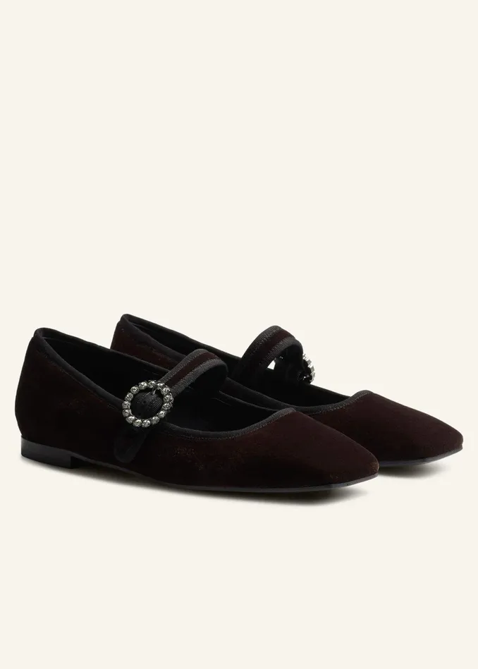 Women Velvet Square Toe Ballerina Flat Double Espresso MEEM