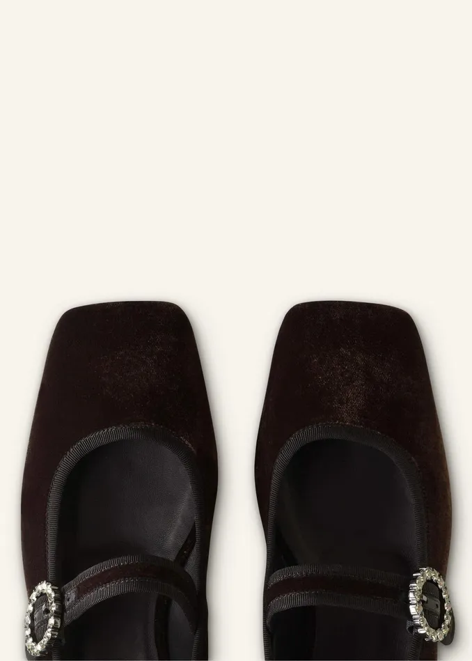 Women Velvet Square Toe Ballerina Flat Double Espresso MEEM
