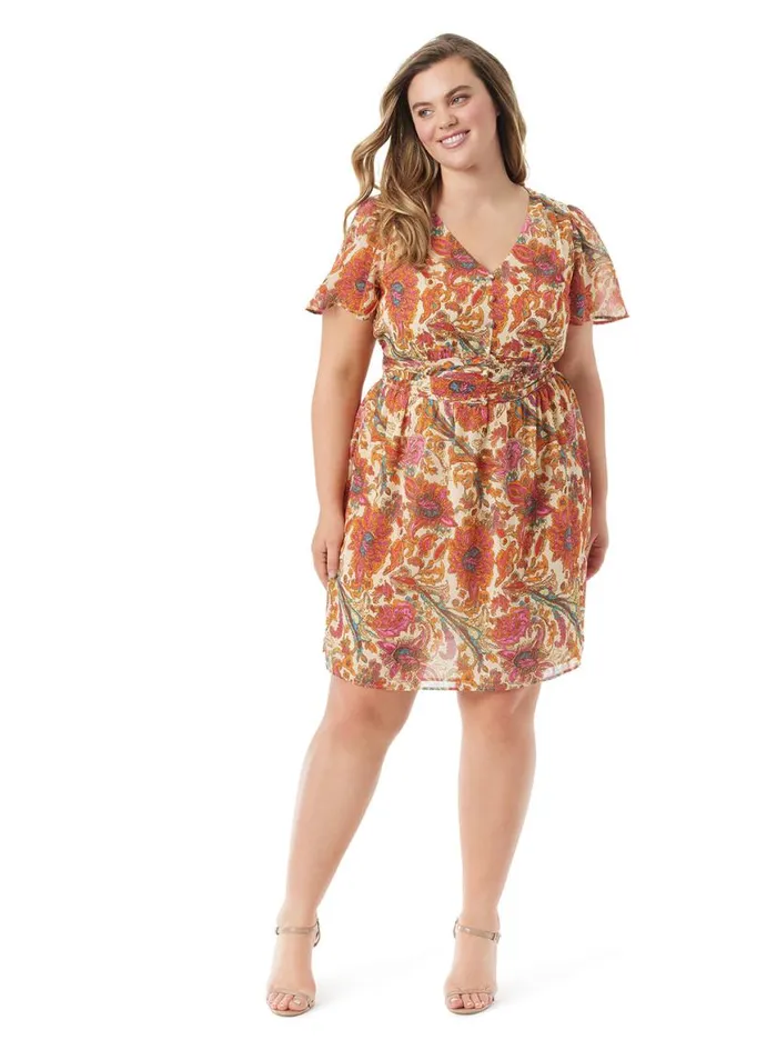 Women Vilma Button Front Dress In Apricot Sherbet Paisley Jessica Simpson Dresses