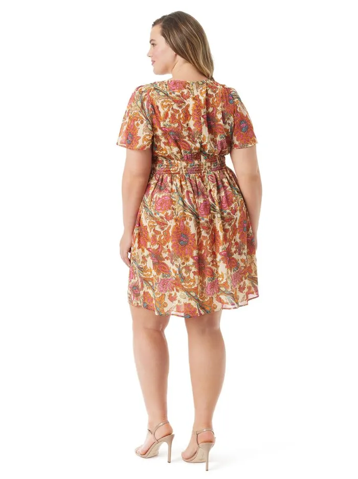Women Vilma Button Front Dress In Apricot Sherbet Paisley Jessica Simpson Dresses