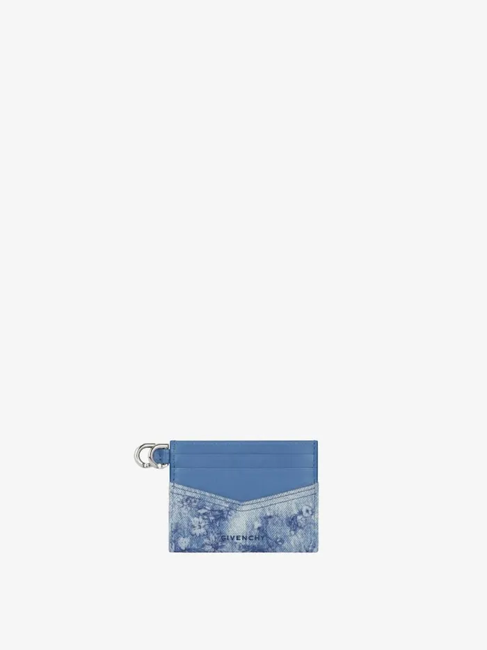 Women Wallets and Card Holders Givenchy Voyou Card Holder In Washed Embroidered Denim Medium Blue