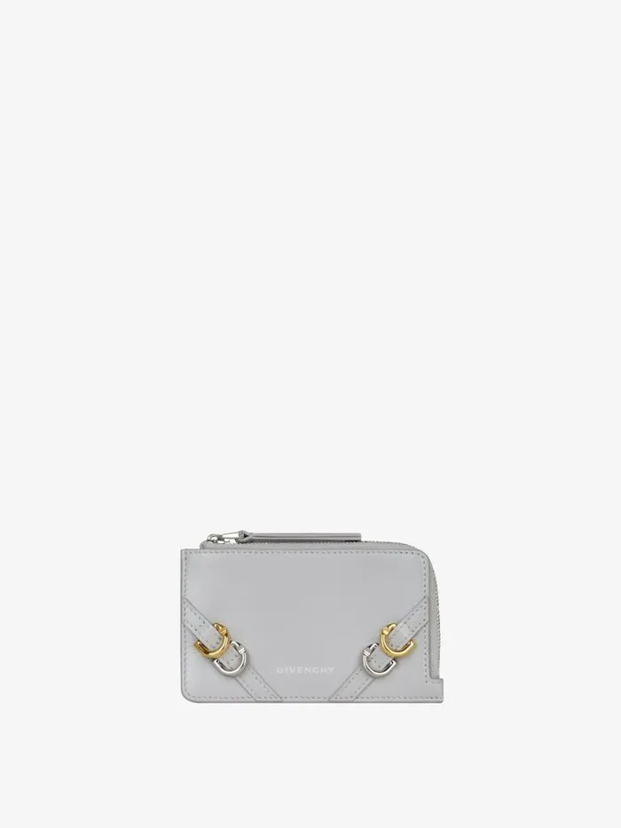 Women Wallets and Card Holders Givenchy Voyou Zipped Card Holder In Leather Light Grey