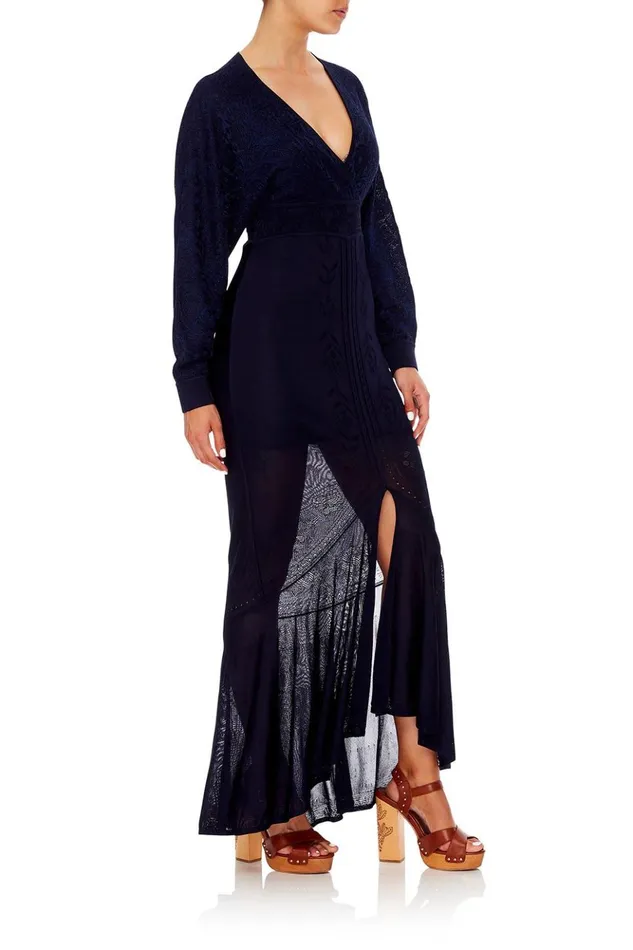 Women Wedding Guest Dresses Camilla Pointelle Knit Dress Midnight Meeting