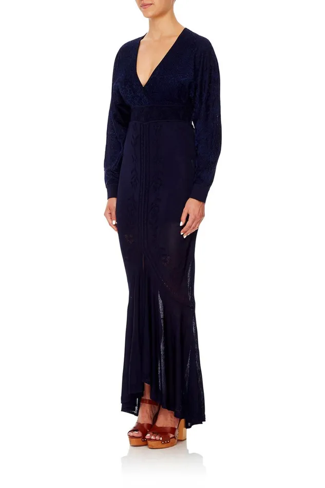Women Wedding Guest Dresses Camilla Pointelle Knit Dress Midnight Meeting