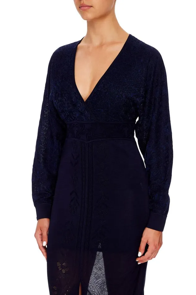 Women Wedding Guest Dresses Camilla Pointelle Knit Dress Midnight Meeting