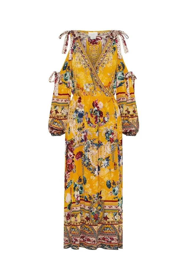 Women Wedding Guest Dresses Camilla Split Sleeve Wrap Dress Crowned Roses