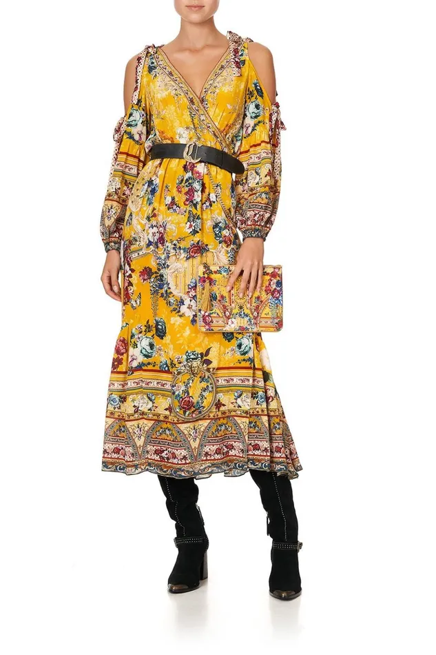 Women Wedding Guest Dresses Camilla Split Sleeve Wrap Dress Crowned Roses