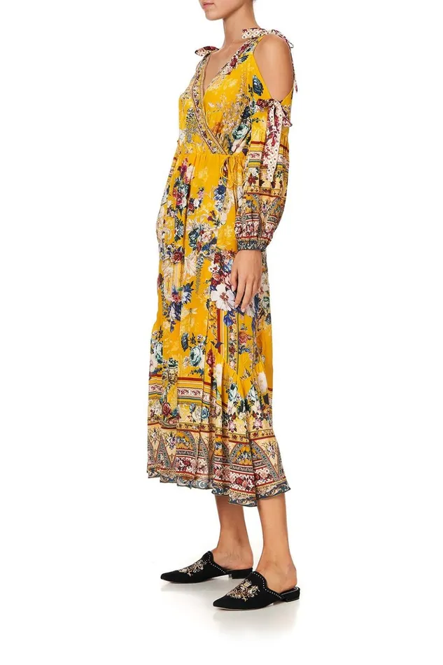 Women Wedding Guest Dresses Camilla Split Sleeve Wrap Dress Crowned Roses