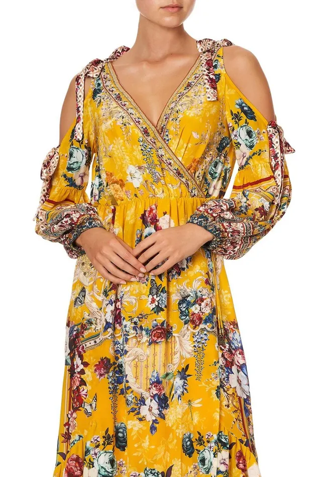 Women Wedding Guest Dresses Camilla Split Sleeve Wrap Dress Crowned Roses