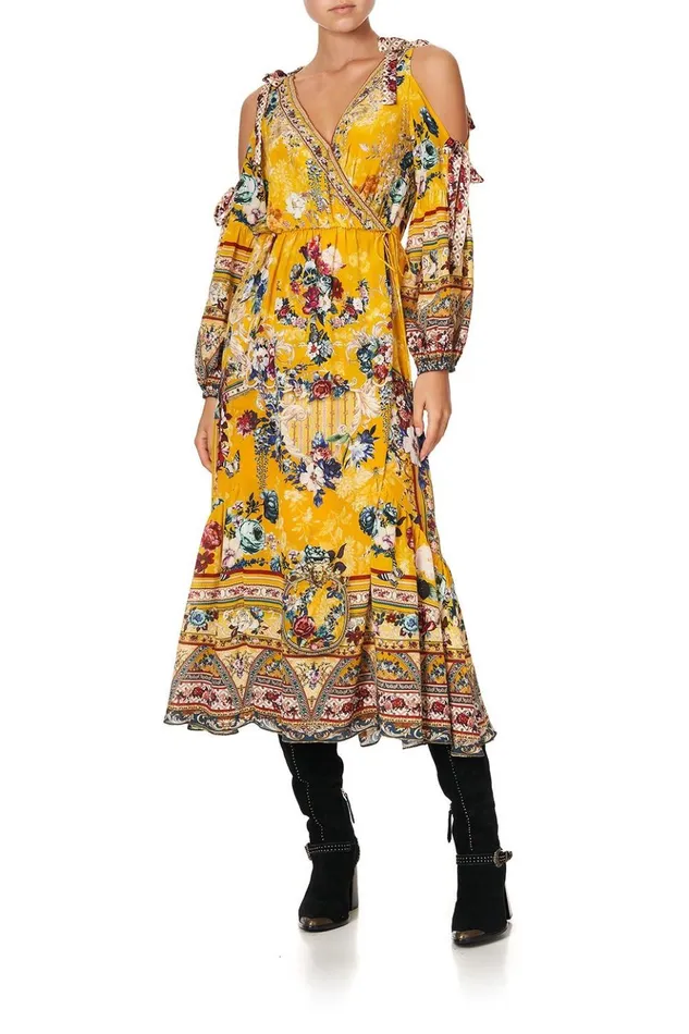 Women Wedding Guest Dresses Camilla Split Sleeve Wrap Dress Crowned Roses