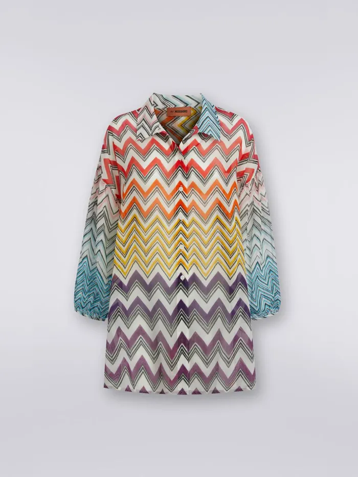 Women Wide Cotton And Silk Blouse In Zigzag Print Multicoloured Missoni Beachwear