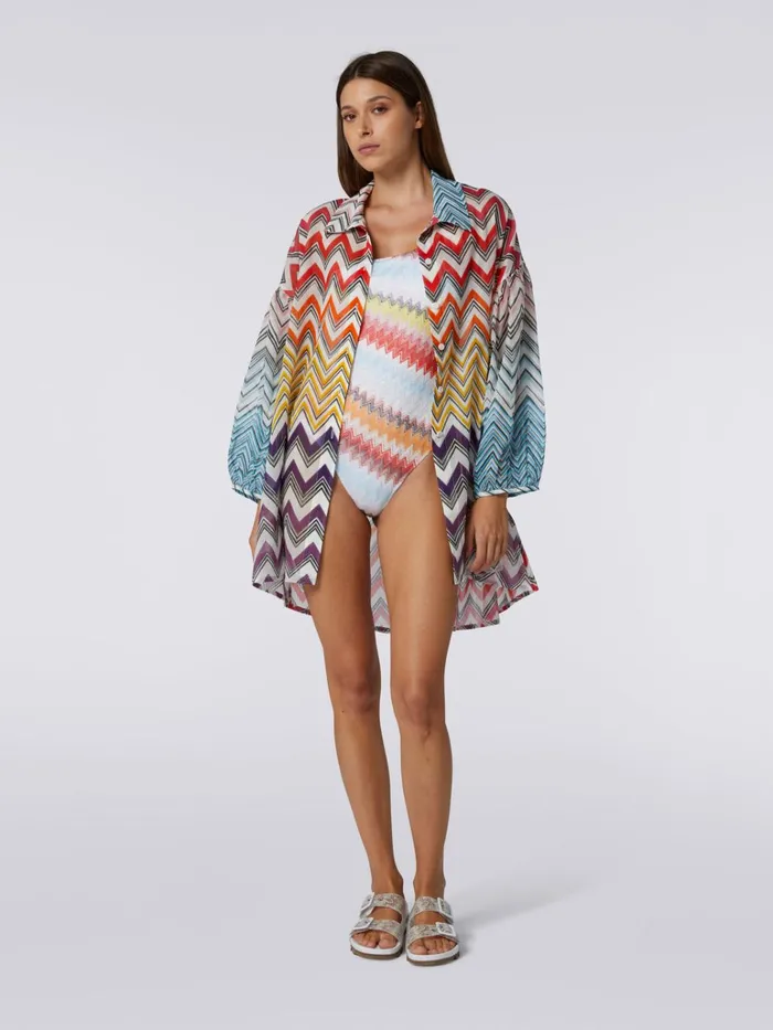 Women Wide Cotton And Silk Blouse In Zigzag Print Multicoloured Missoni Beachwear Women Wide Cotton And Silk Blouse In Zigzag Print Multicoloured Missoni Beachwear
