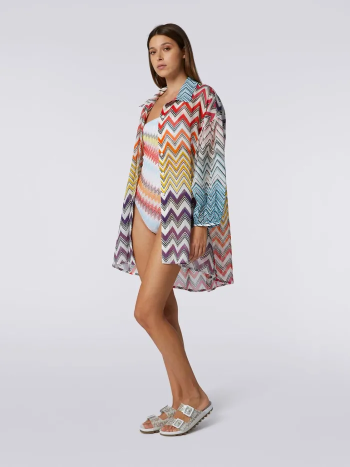 Women Wide Cotton And Silk Blouse In Zigzag Print Multicoloured Missoni Beachwear Women Wide Cotton And Silk Blouse In Zigzag Print Multicoloured Missoni Beachwear