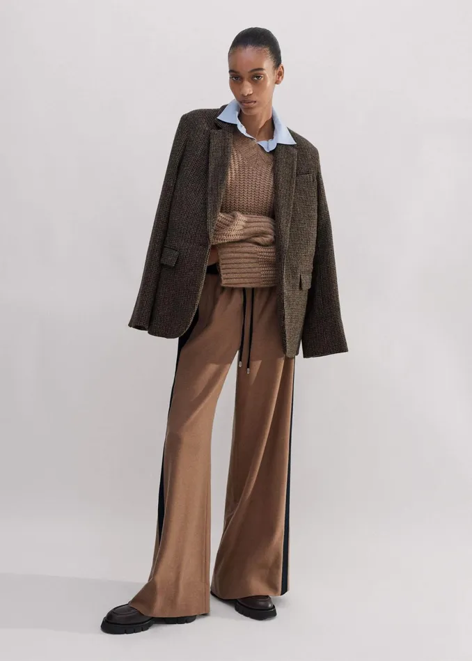 Women WideLeg Side Stripe Track Pant Deep Camel Melangeblack MEEM