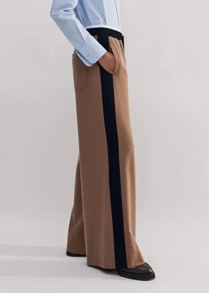 Women WideLeg Side Stripe Track Pant Deep Camel Melangeblack MEEM
