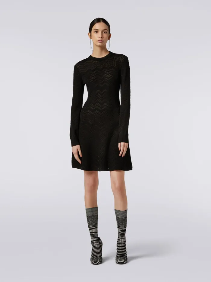 Women Wool And Viscose Blend EnglishRibbed CrewNeck Dress Black Missoni Dresses Women Wool And Viscose Blend EnglishRibbed CrewNeck Dress Black Missoni Dresses
