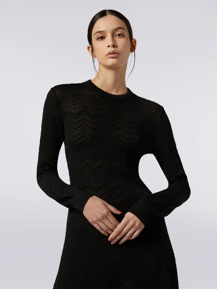 Women Wool And Viscose Blend EnglishRibbed CrewNeck Dress Black Missoni Dresses Women Wool And Viscose Blend EnglishRibbed CrewNeck Dress Black Missoni Dresses
