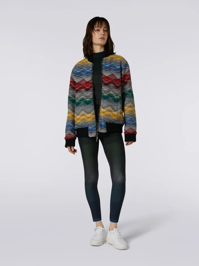 Women Wool Blend Chevron Bomber Jacket Multicoloured Missoni Sport Women Wool Blend Chevron Bomber Jacket Multicoloured Missoni Sport