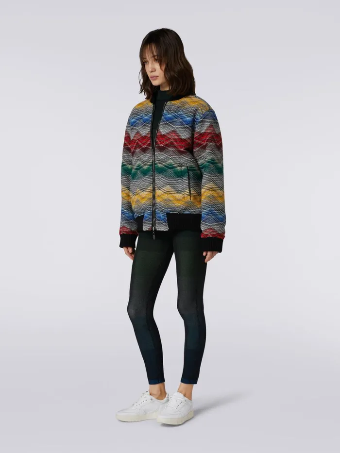 Women Wool Blend Chevron Bomber Jacket Multicoloured Missoni Sport Women Wool Blend Chevron Bomber Jacket Multicoloured Missoni Sport