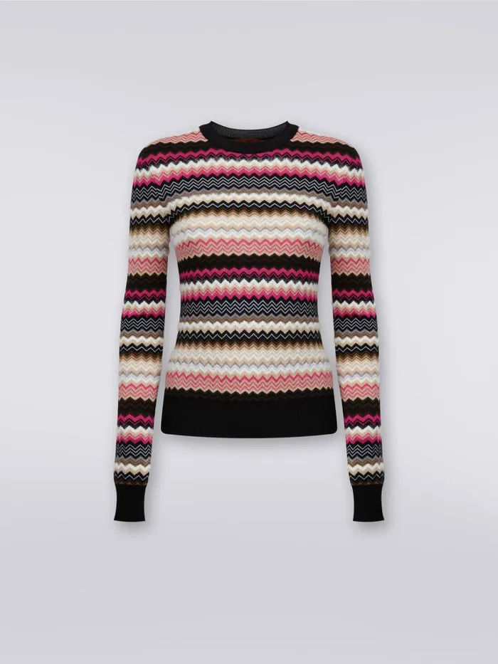 Women Wool Blend CrewNeck Chevron Pullover Multicoloured Missoni Knitwear