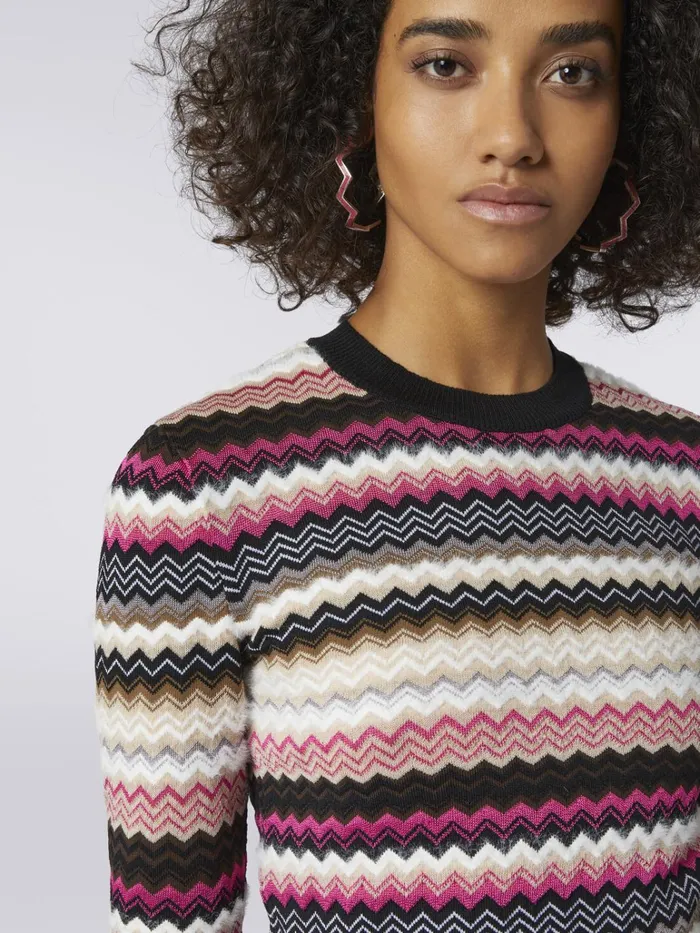 Women Wool Blend CrewNeck Chevron Pullover Multicoloured Missoni Knitwear Women Wool Blend CrewNeck Chevron Pullover Multicoloured Missoni Knitwear