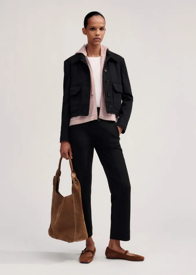 Women WoolBlend Travel Tailoring Slim Crop Pant Black MEEM