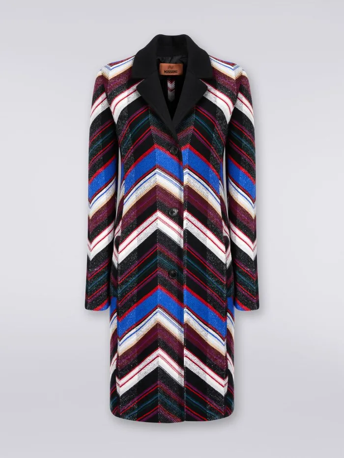 Women Wool Coat With Zigzag Weave Multicoloured Missoni Coats and Jackets