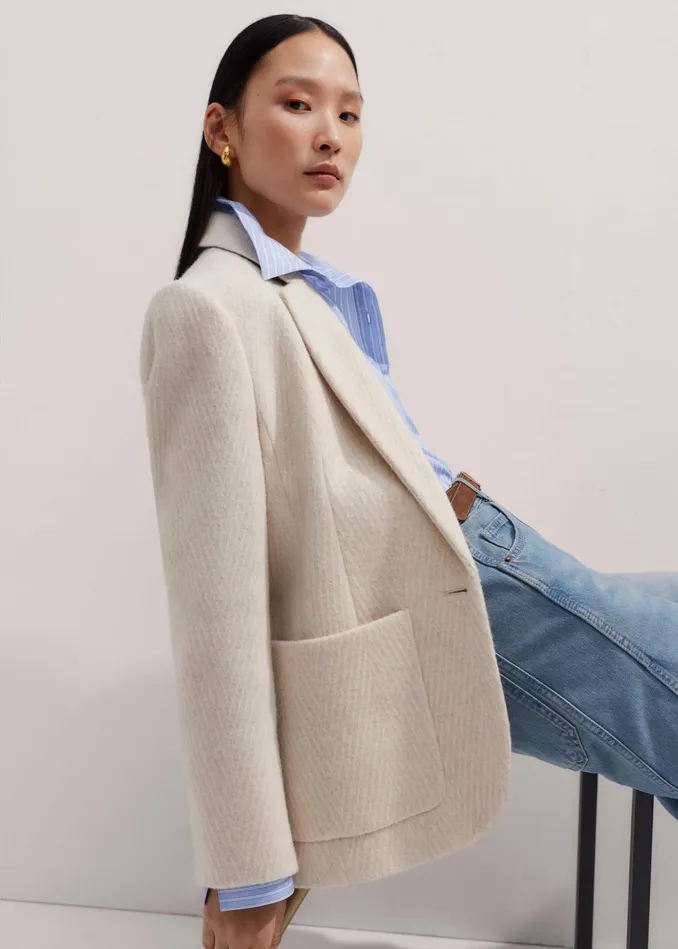 Women Wool Herringbone Jacket Ivory MEEM