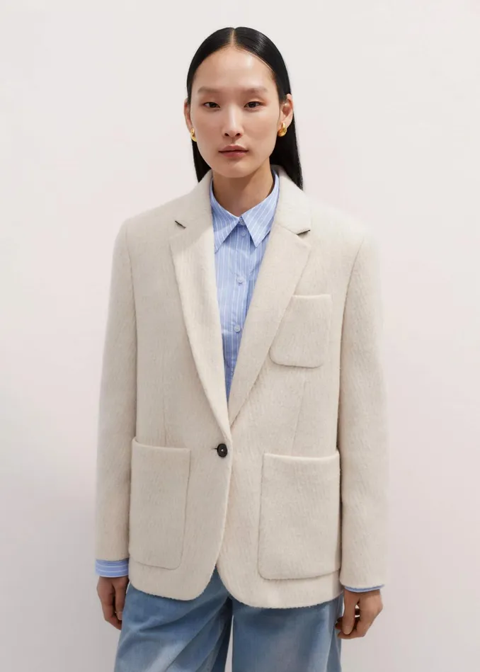 Women Wool Herringbone Jacket Ivory MEEM