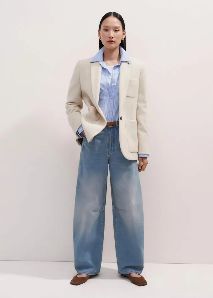 Women Wool Herringbone Jacket Ivory MEEM