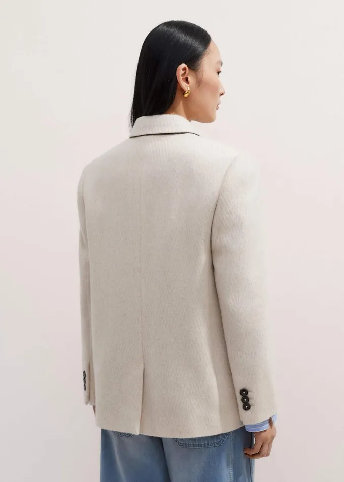 Women Wool Herringbone Jacket Ivory MEEM