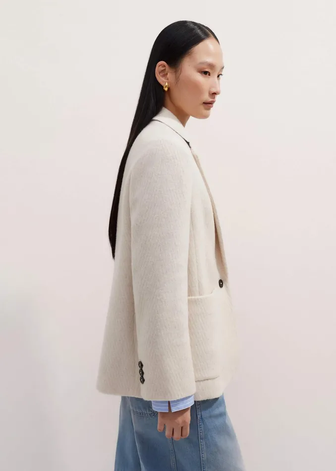 Women Wool Herringbone Jacket Ivory MEEM
