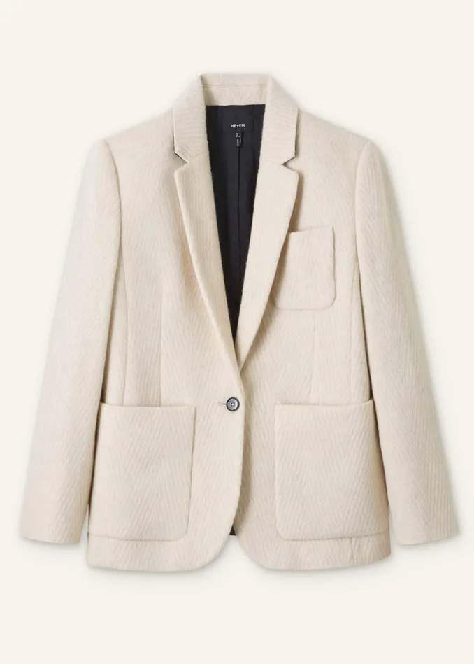 Women Wool Herringbone Jacket Ivory MEEM