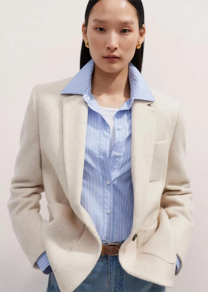 Women Wool Herringbone Jacket Ivory MEEM