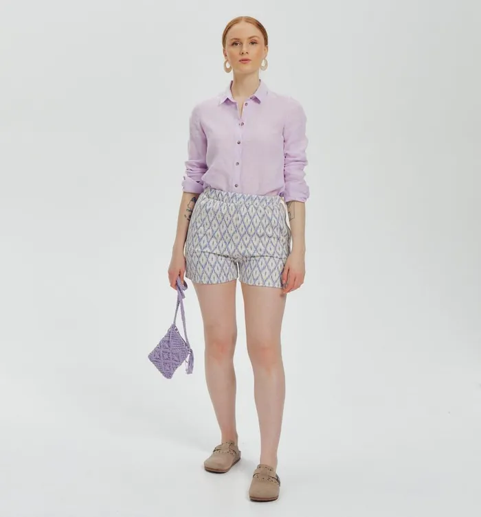 Women Woven Jersey Shorts 8211 Blue Print Promod Shorts Women Woven Jersey Shorts 8211 Blue Print Promod Shorts