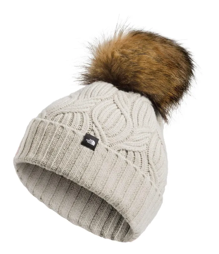 Womens The North Face Beanies and Scarves OhMega Fur Pom Beanie Vintage White