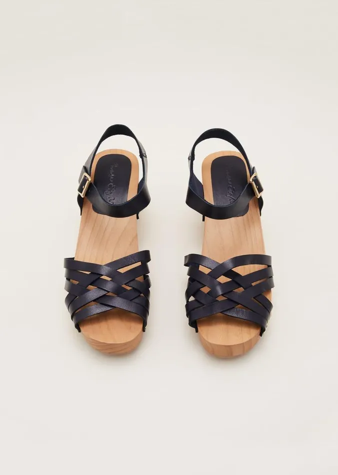 Woven Clog Heel Sandal Navy Women Phase Eight Heels
